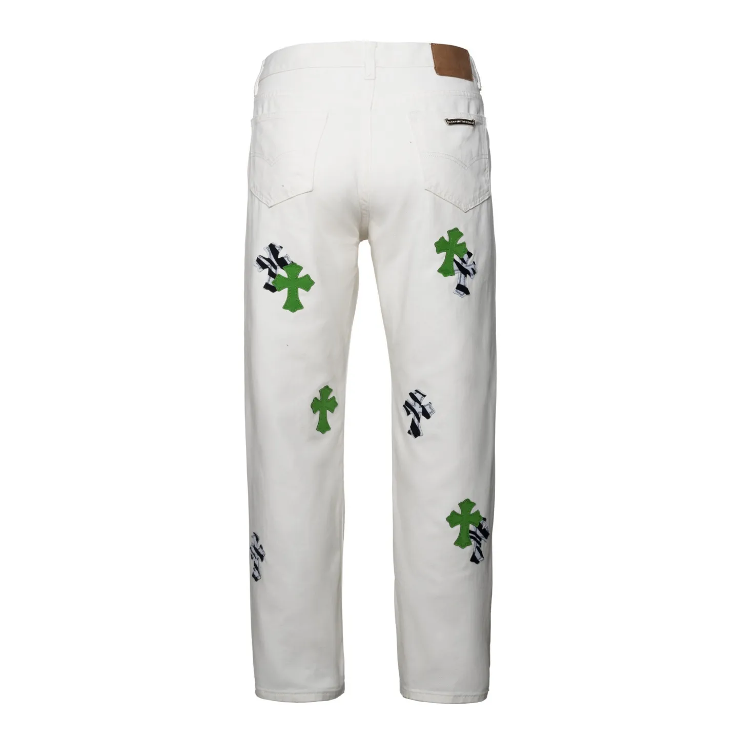 P200 Chrome Hearts24SS British limited edition white and apple green leather and zebra jeans - Chrome Hearts' most popular color pants are made of beaded canvas fabric. Heavy washing makes the upper body of the fabric more textured and the pants are tall and straight! The three-dimensional cutting of the whole trousers is a masterpiece! The hardware is customized by zp. The beaded canvas fabric is thick and soft after being washed. It has good breathability. Customized small leather label. Unique design. The details are simple and elegant, and the workmanship is exquisite. The whole trousers are neatly routed and the details are in place! It’s so cool that both men and women can easily control the genderless trend! Style number: 1640# Color: white green Size: 28 30 32 34